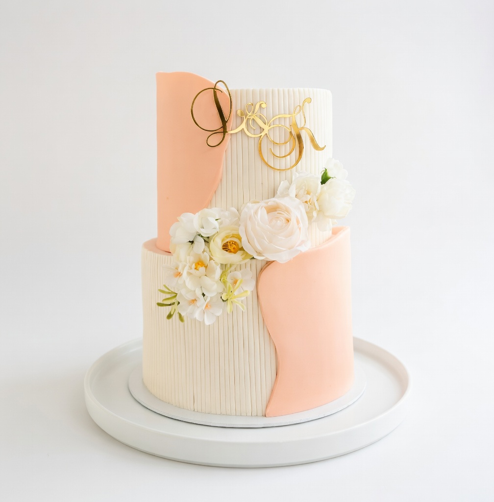 Peach Floral Wedding Cake