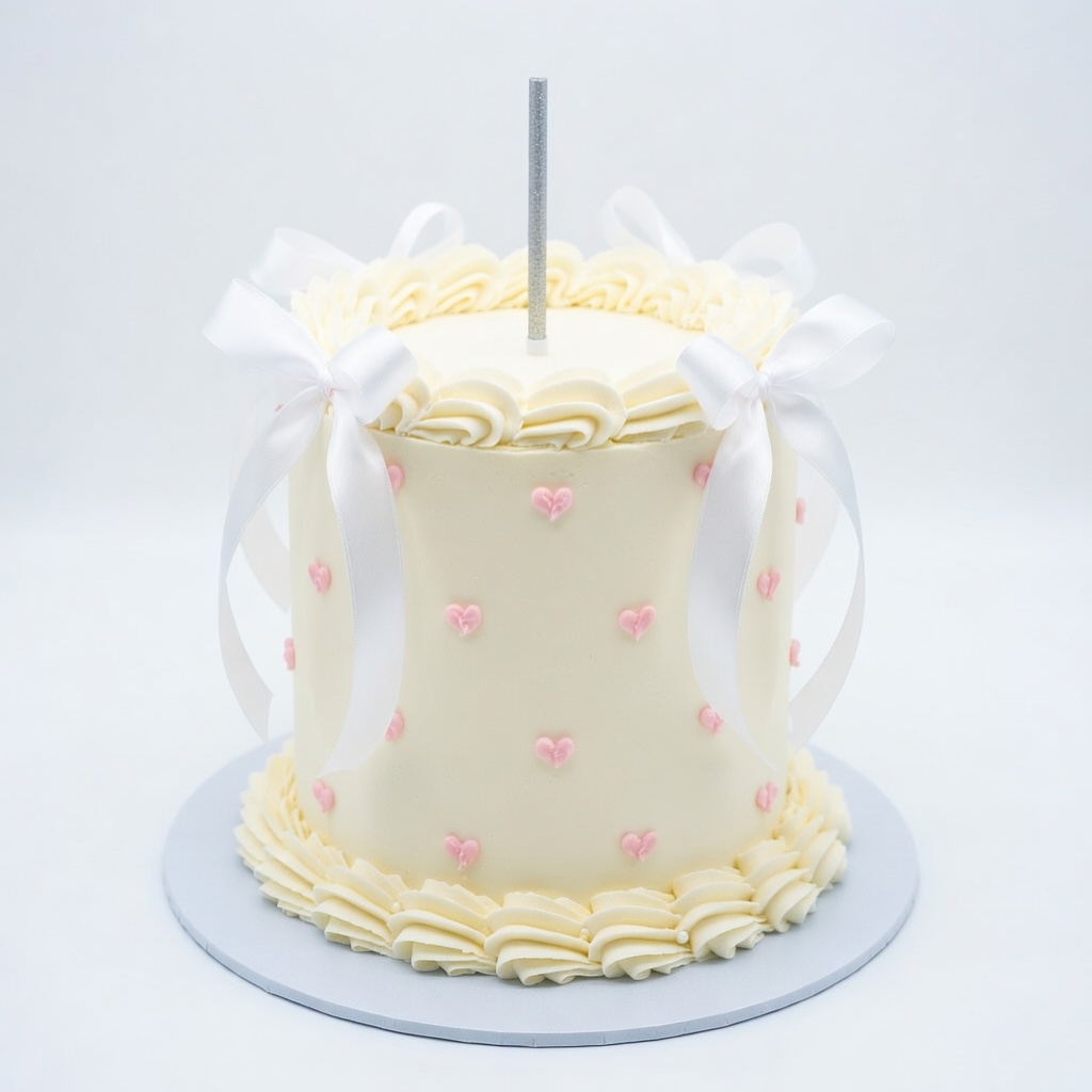 Pink Hearts Ribbon Cake